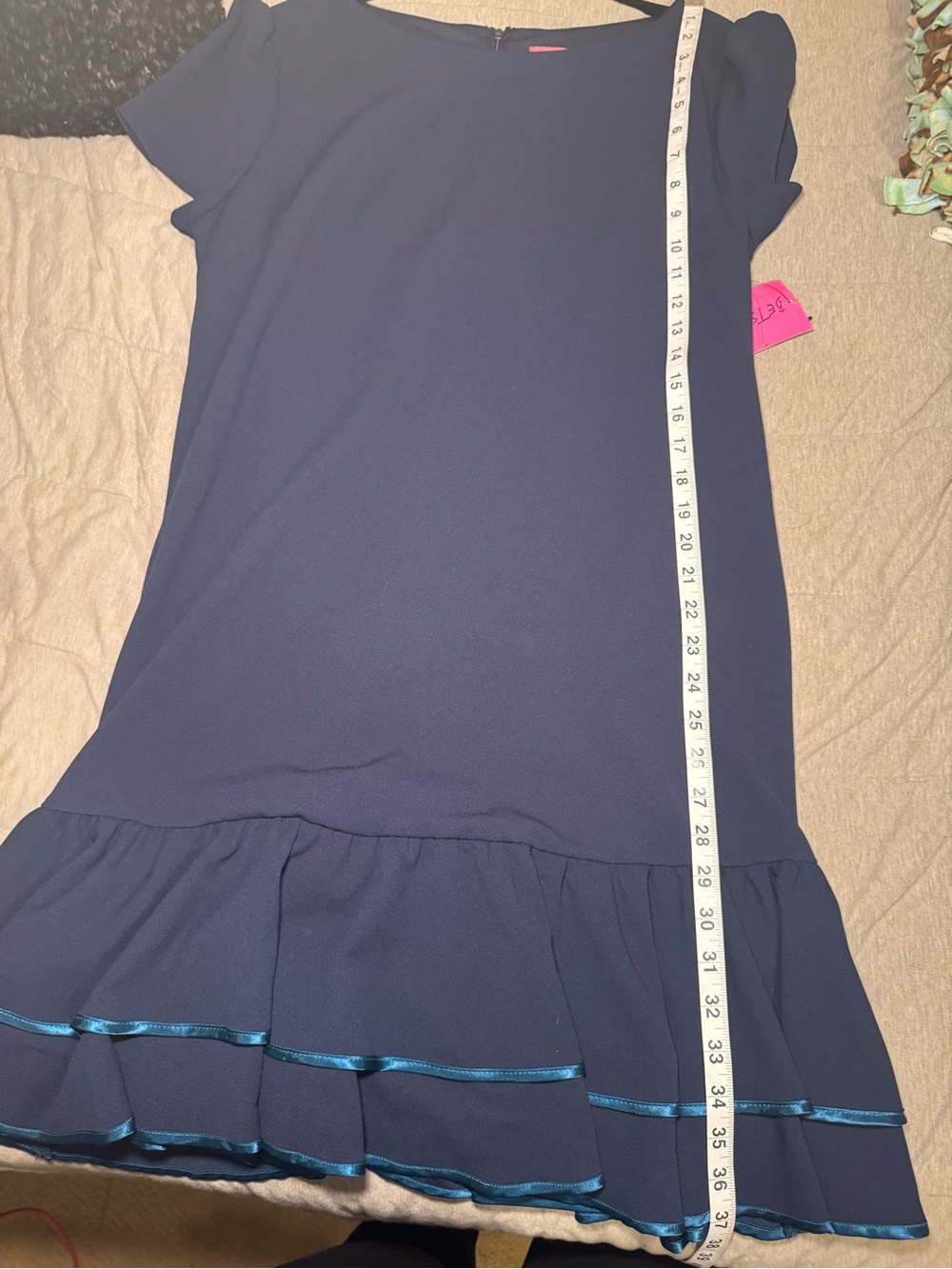 Betsey Johnson NWT Navy Ruffle Hem Shift Dress Size 16 Puff Sleeve - Picture 11 of 11